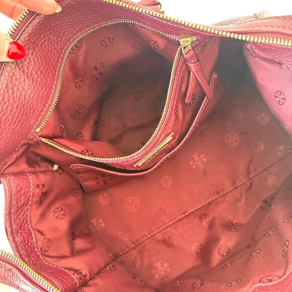 Tory Burch Britten Double Zip Doctor's Bag Dark Cherry Leather Gold Hardware - Picture 8 of 10